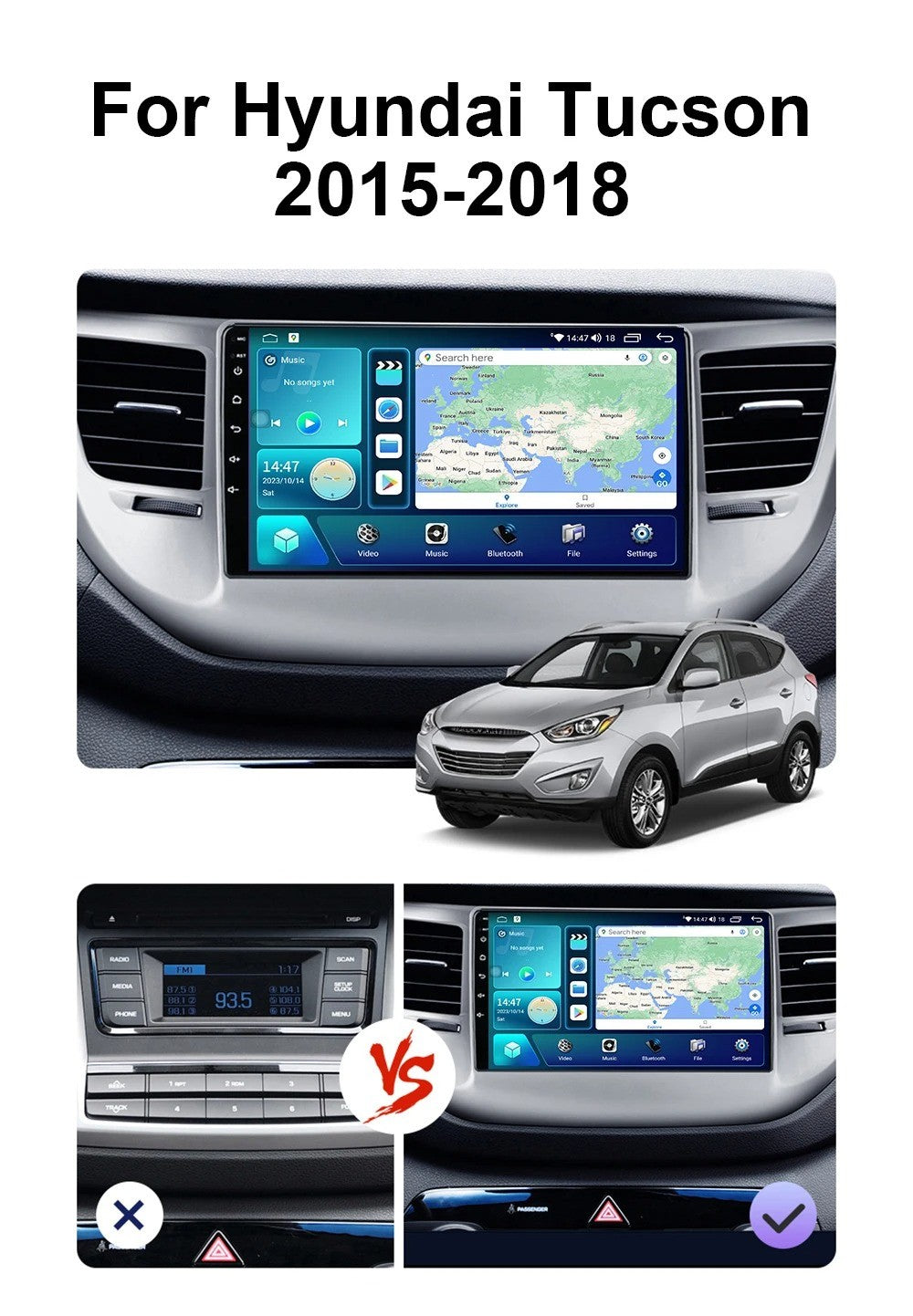 for Hyundai for Tucson 2015-2018 Android Auto CarPlay Car Radio Stereo GPS Screen BT