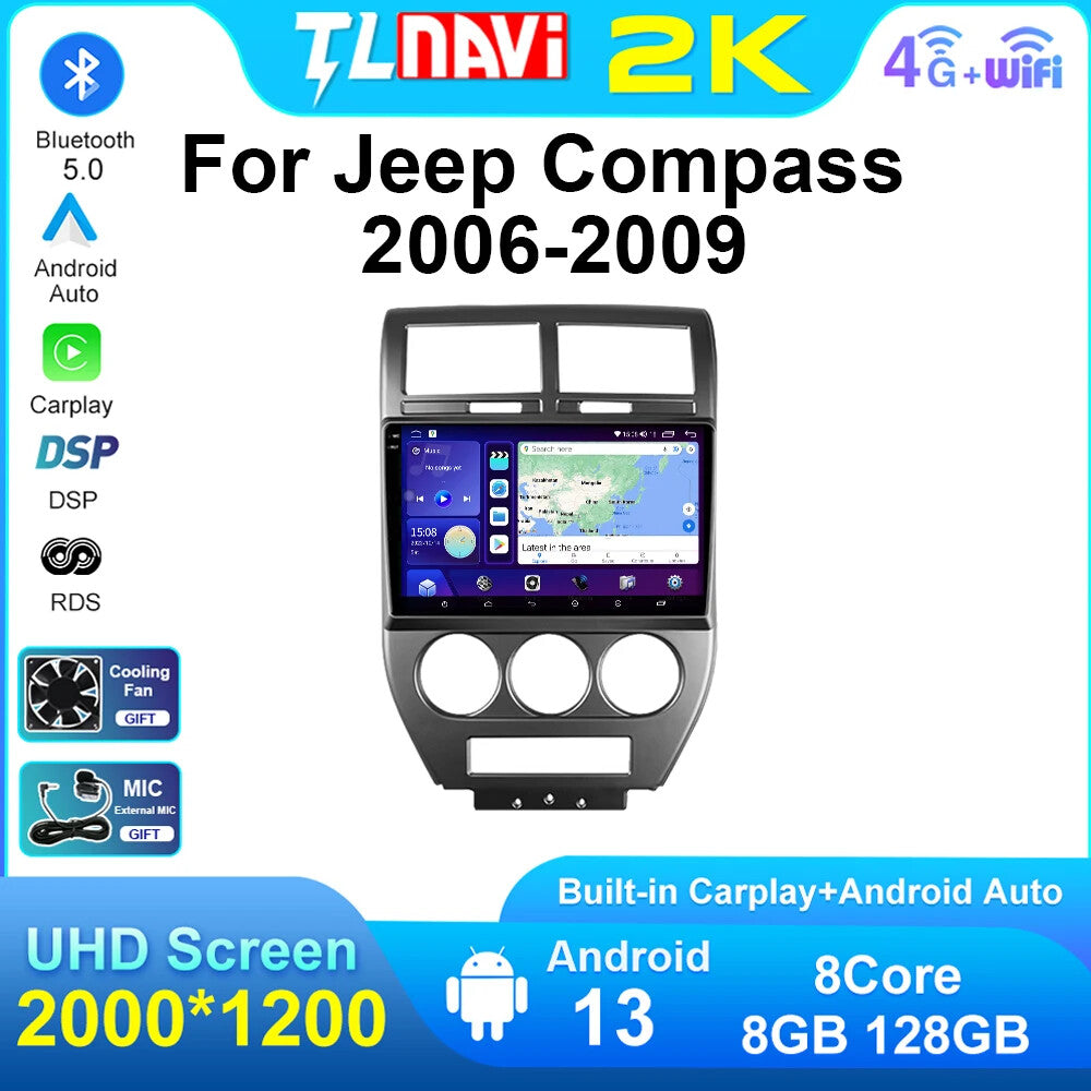 for Jeep Compass GPS Navigation Car Screen Android Auto Radio Multimedia Player