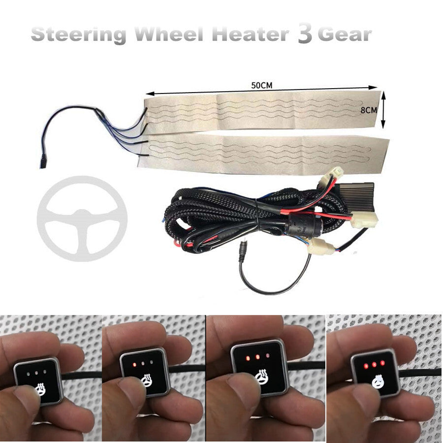 Car Steering Wheel Heating Kit Heated Pad Trim W/Wiring Harness Switch