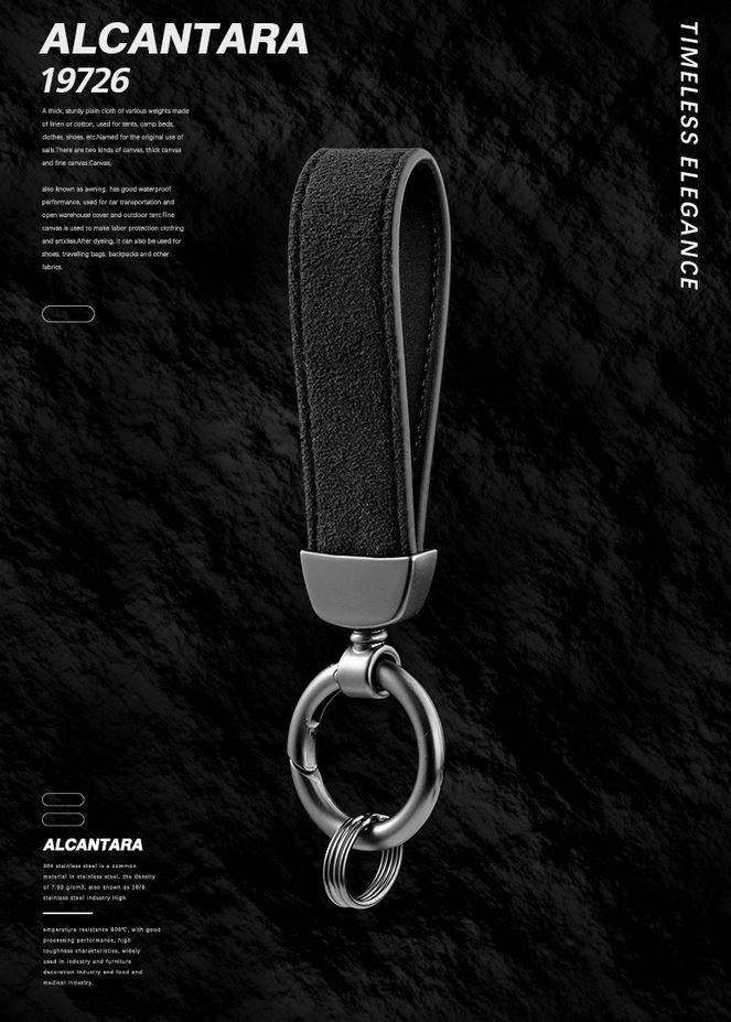 Black and red suede car keychain/key ring/horseshoe buckle accessory for Audi Q3.