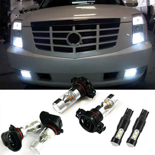 6x White LED for 2007-14 for Cadillac for Escalade Fog Driving DRL Bulbs Combo Kit