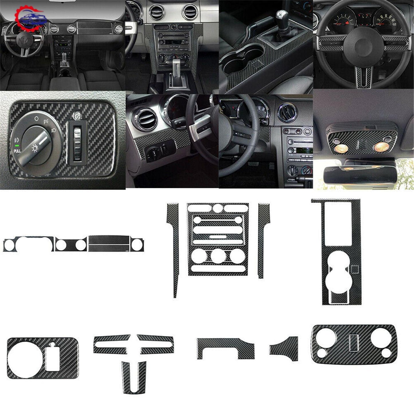 24Pcs Carbon Fiber Interior Full Set Cover Trim Fits For 2005-2009 for Ford for Mustang