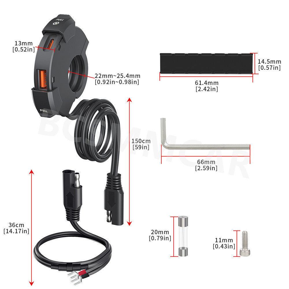 Motorcycle QC 3.0 USB Type-C Charger Adapter Handlebar Mounting Phone Waterproof
