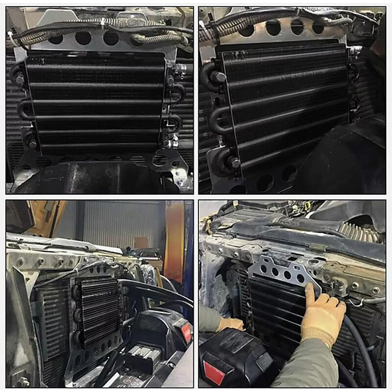 Universal 5/16 inch Transmission Oil Cooler Kit with 2 Rows/2 Pass-Through Pipes and Fins in Silver