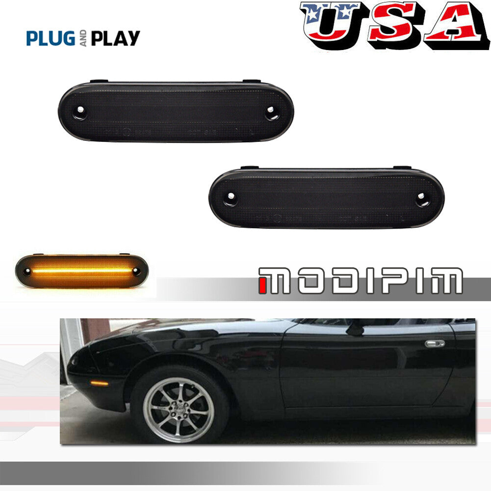 Smoked Amber LED Front Bumper Side Marker Lights for 1990-2005 for Mazda Miata MX-5