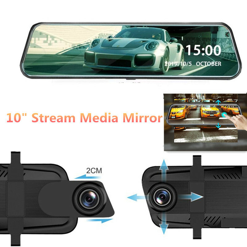 10in Car Touch Mirror Stream Media Dash Camera Dual Len Video Recorder Rearview