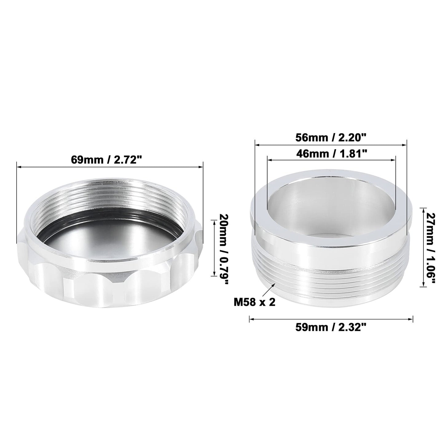 2Pcs 2 Aluminium Alloy Weld On Filler Neck And Cap Oil, Fuel, Water Tank Silver