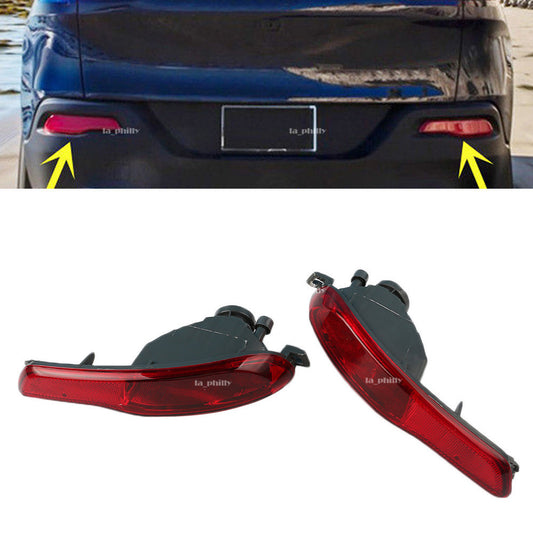 Pair L R Red Rear Bumper Fog Light Lamp Reflector fit for Jeep Cherokee 2014-2018