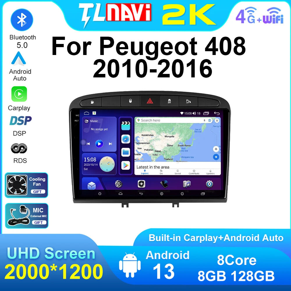 for PEUGEOT 408 2010-2016 Android Car Radio CarPlay Stereo Video Player Screen