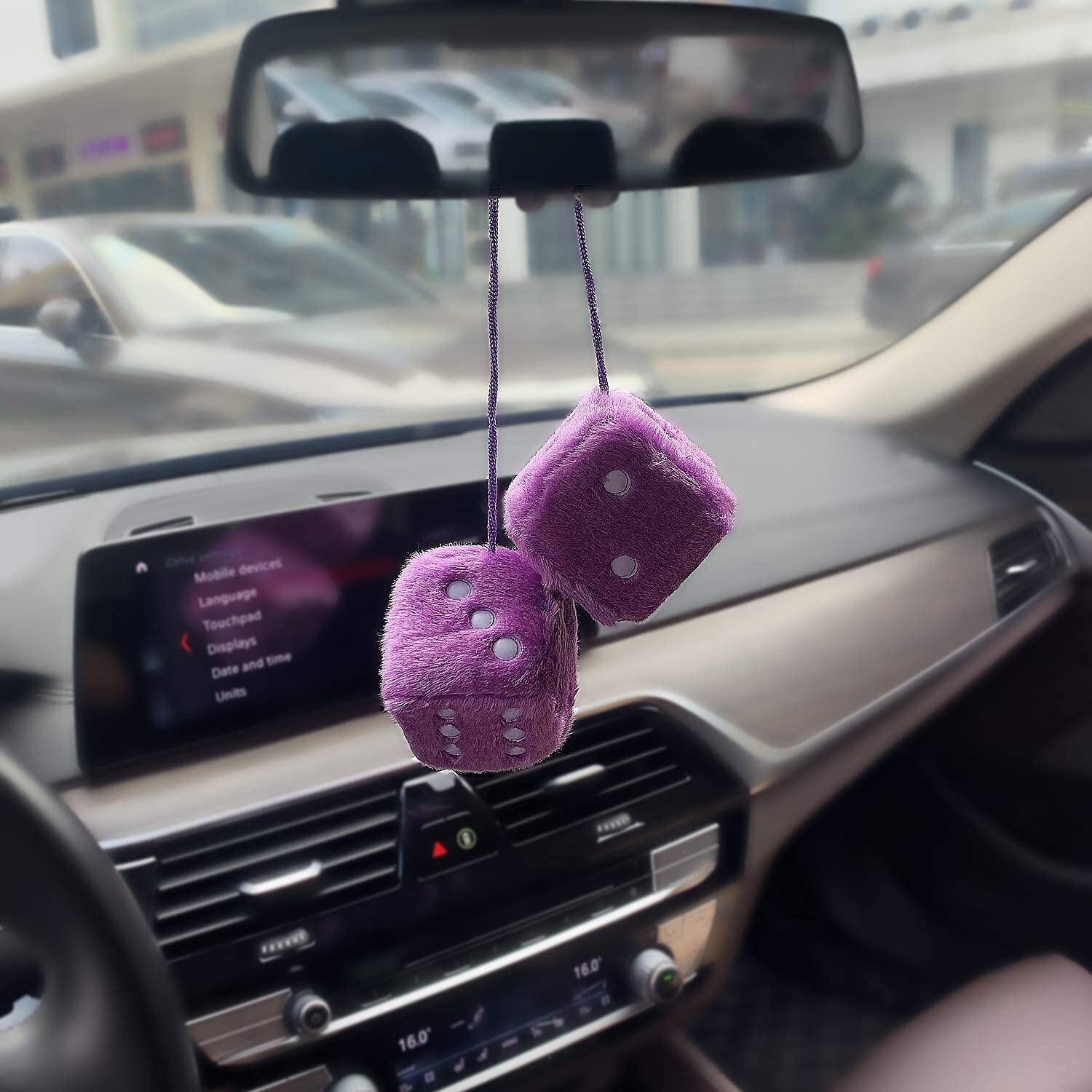 7.5cm Double Dice Pendant Hanging Plush Toy for Car Home Decoration Dice Purple