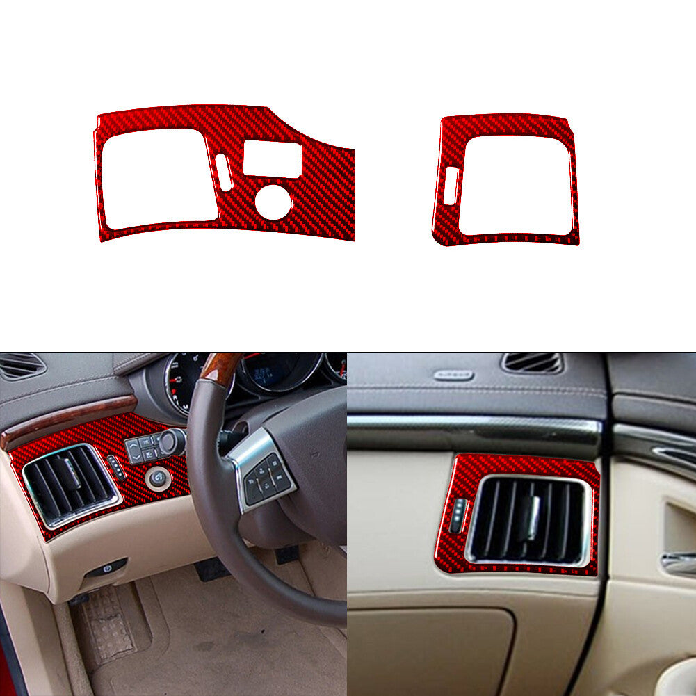 2Pcs A/C Outlet Trim Cover Panel Carbon Fiber for CADILLAC CTS SPORT 2008-UP Red