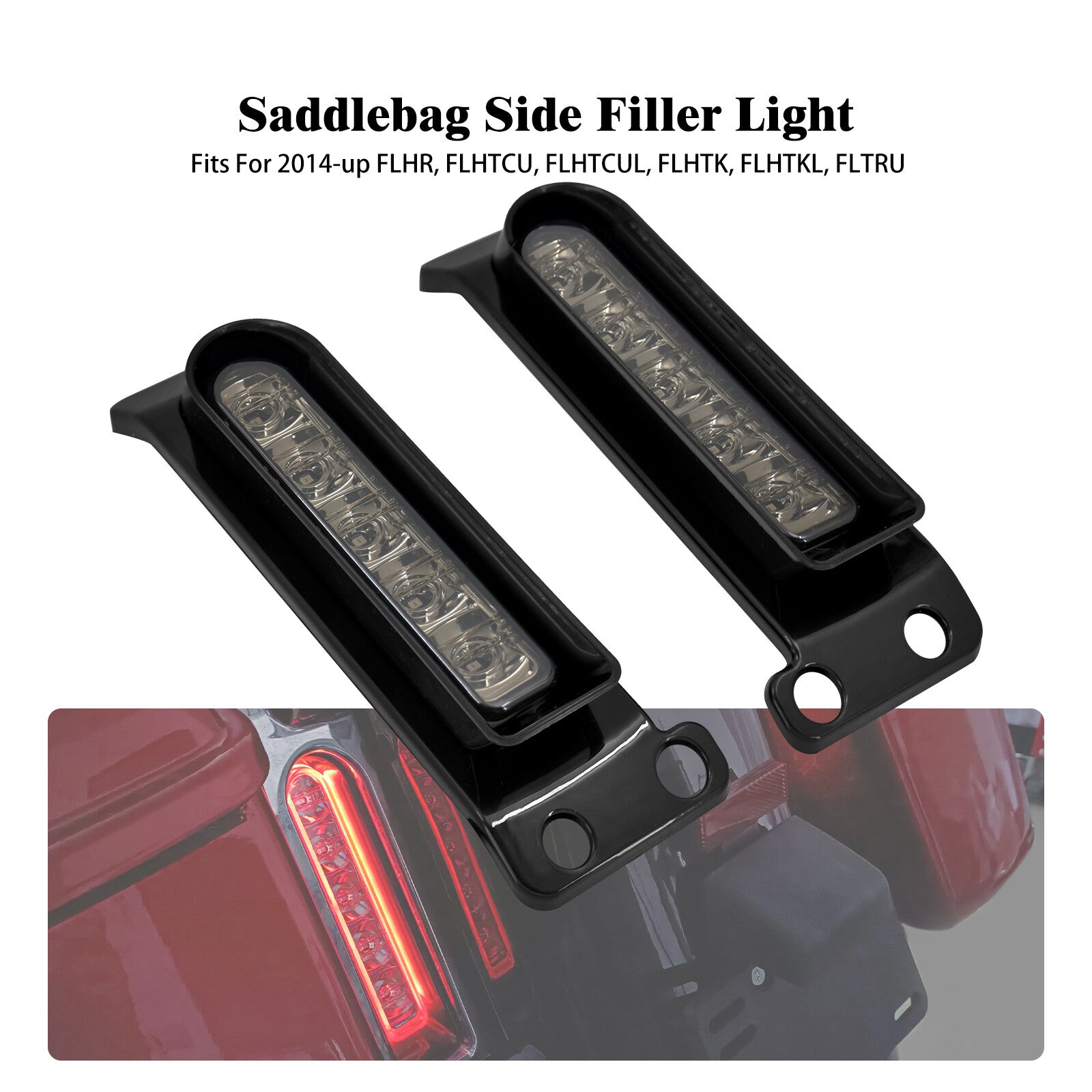 Black Saddlebag Filler Support LED Light Somke Lens for Harley Electra Glide 14+