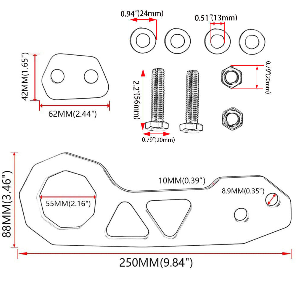 Red Universal JDM Aluminum Racing Car Rear Tow Hook Trailer Ring for Honda for Civic