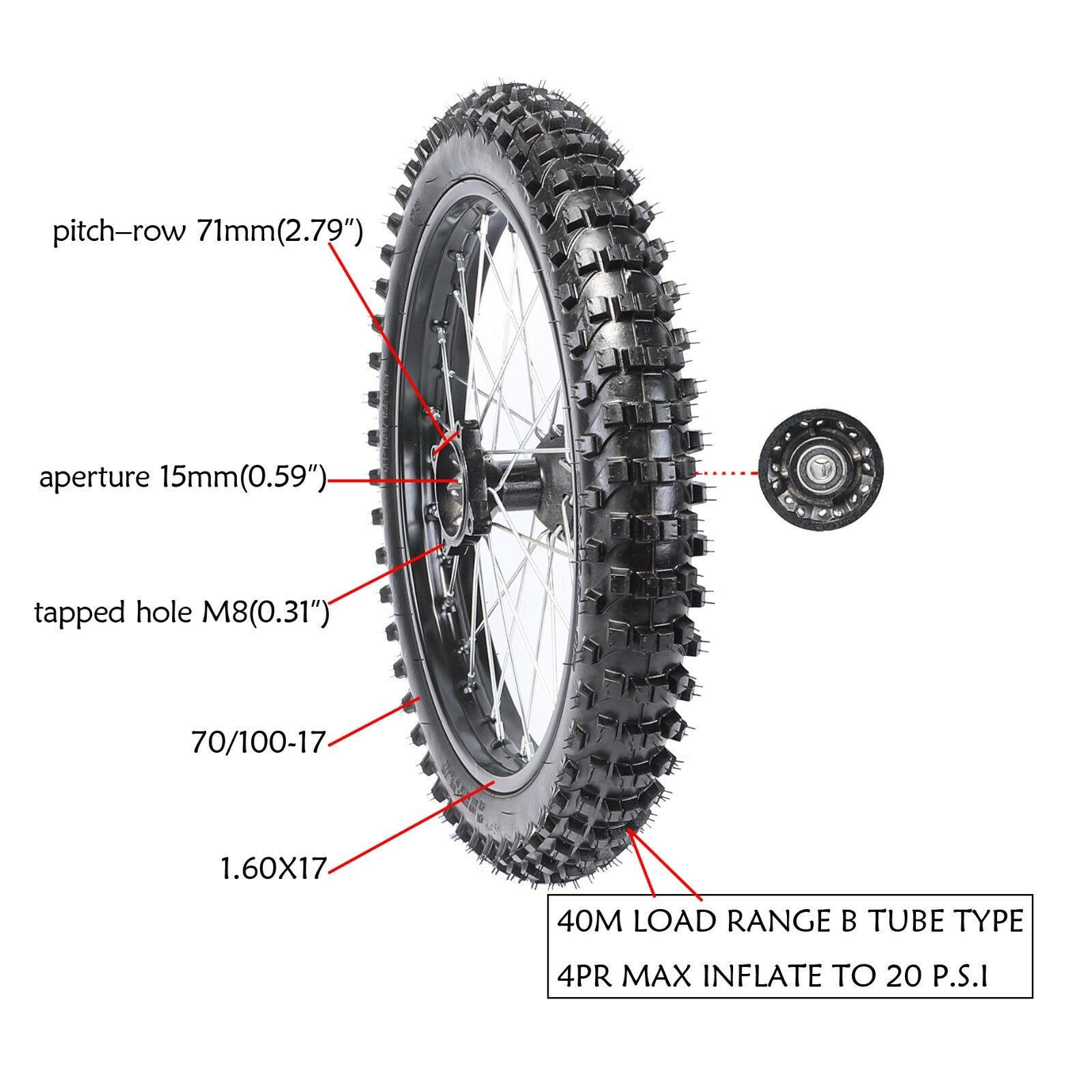 70/100-17 + 90/100-14 tires and rims are suitable for Apollo 110cc, 125cc, and 160cc Pit Dirt bicycles.