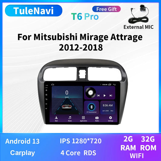 for Mitsubishi Mirage Attrage 2012-18 Android Auto CarPlay Car Radio GPS Screen