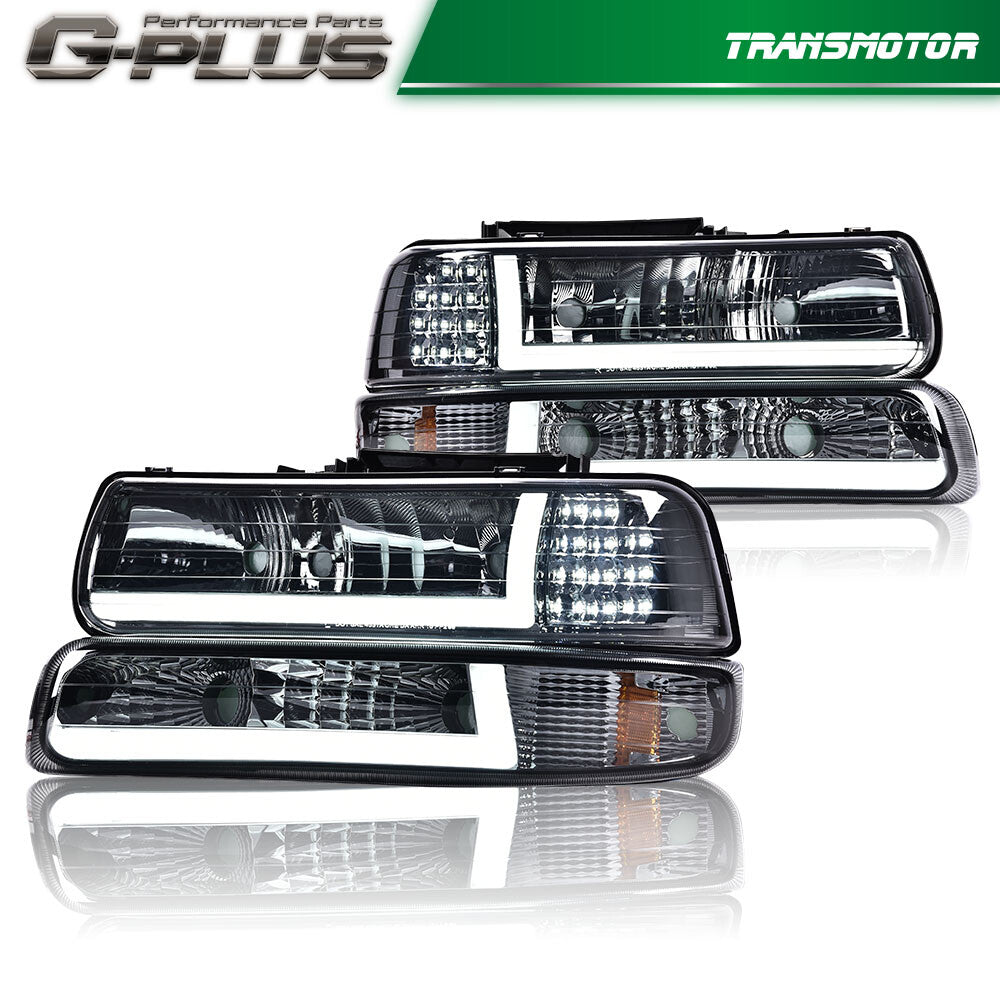 Suitable for 99-02 for Chevrolet Silverado 00-06 Tahoe Chrome LED DRL headlights