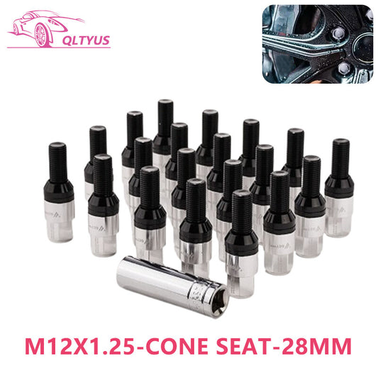 20-pack 28mm M12x1.25 wheel lug bolts with tapered for seat studs for Jeep for Chrysler for Dodge silver