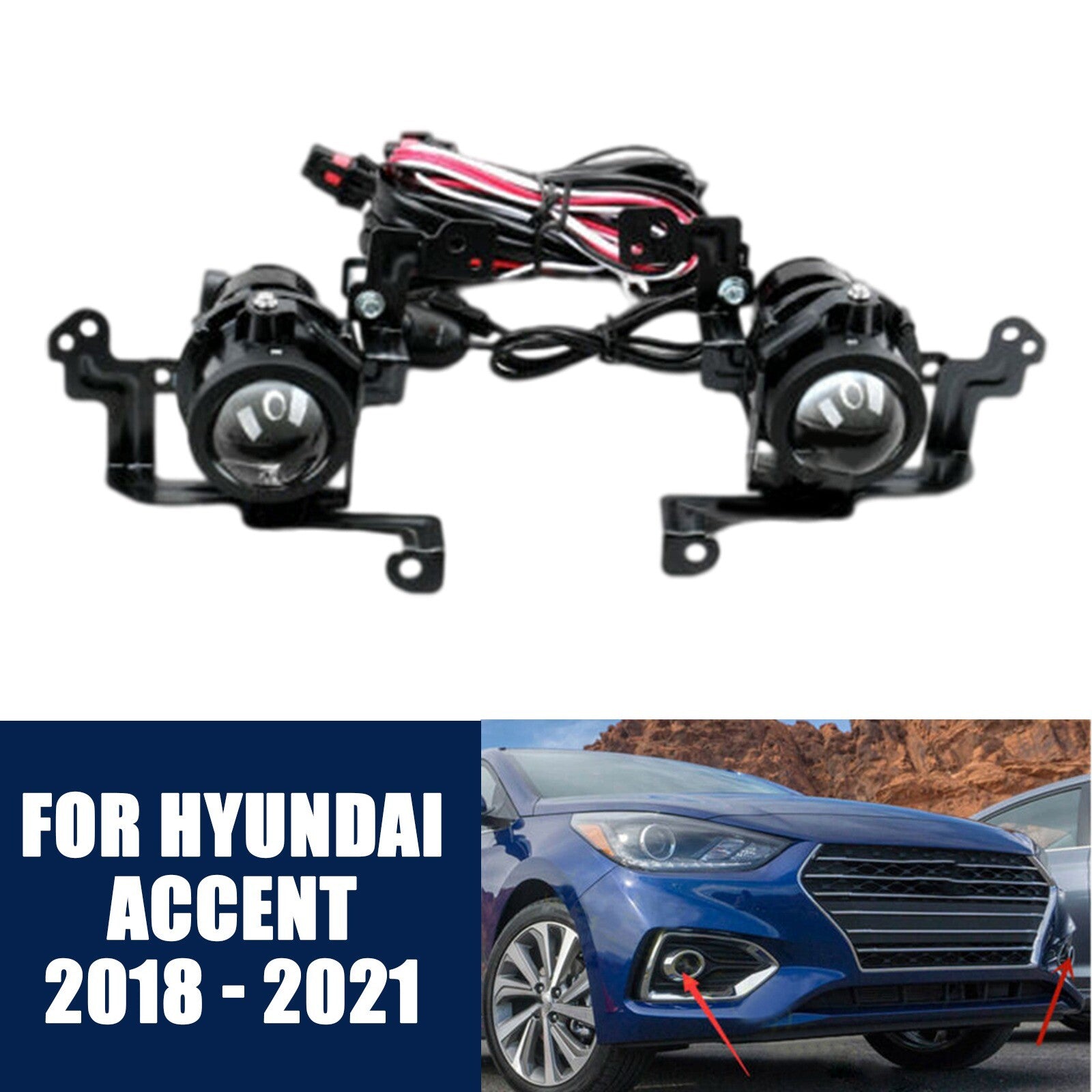 Front ABS Fog Driving Light Lamps Left Right fit for Hyundai Accent 2018 - 2021 AT