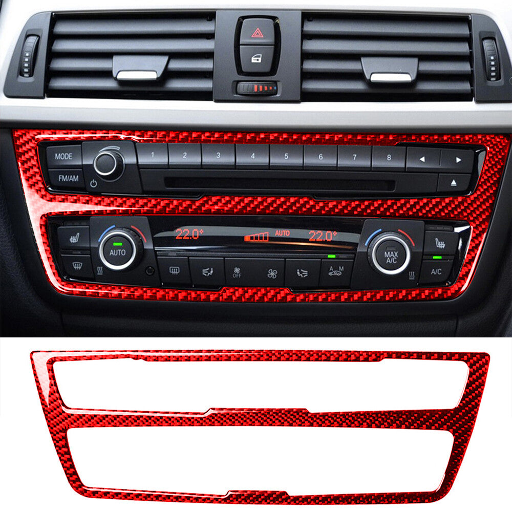Red Carbon Fiber CD Panel Interior Sticker Trim Fit for BMW 3 Series F30 2013-17