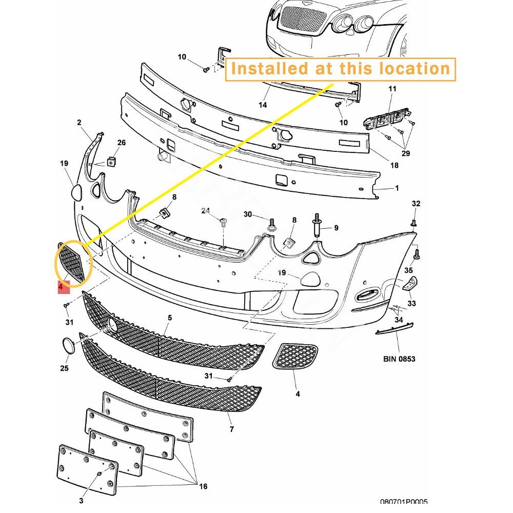 for Bentley front bumper chrome grille left equipment manufacturer: 3W5807683F