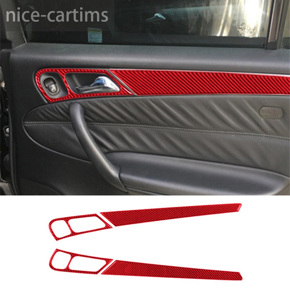 Red Carbon Fiber Inner Rear Door Handle Panel Trim for Benz C Class W203 2005-07