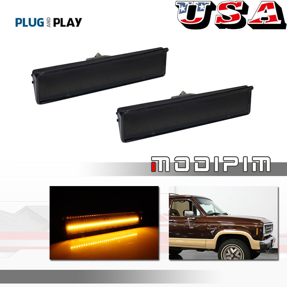 Amber LED smoked front corner side marker lights suitable for 1980-1986 for Ford F150/250/350