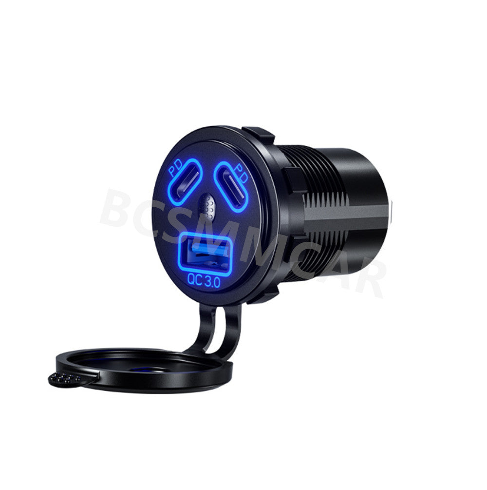 USB Car Charger Dual QC3.0 PD Port LED Outlet Socket Waterproof for 12V Car Boat