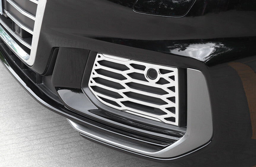 2-Piece Silver Titanium Front Fog Light Frame Trim for Audi A6 2019 - 2020 - 2022
