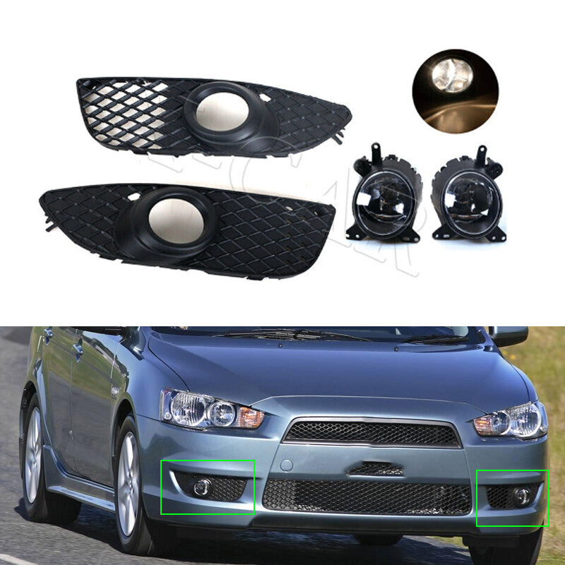 for Mitsubishi Lancer Lancer-ex 2008-2014 Front Bumper Fog Lamps+Grilles Cover