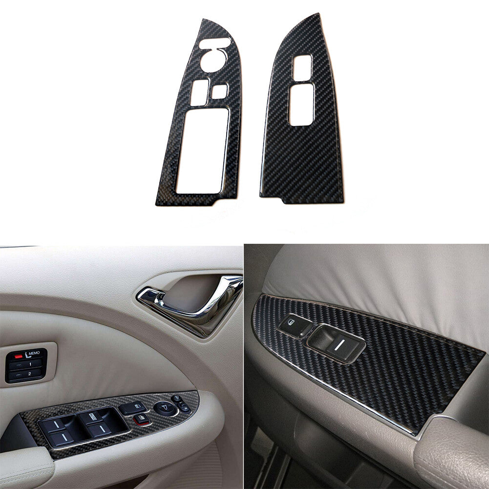 2Pcs for Honda Odyssey 2005-2010 Carbon Fiber Front Window Control Cover Trim