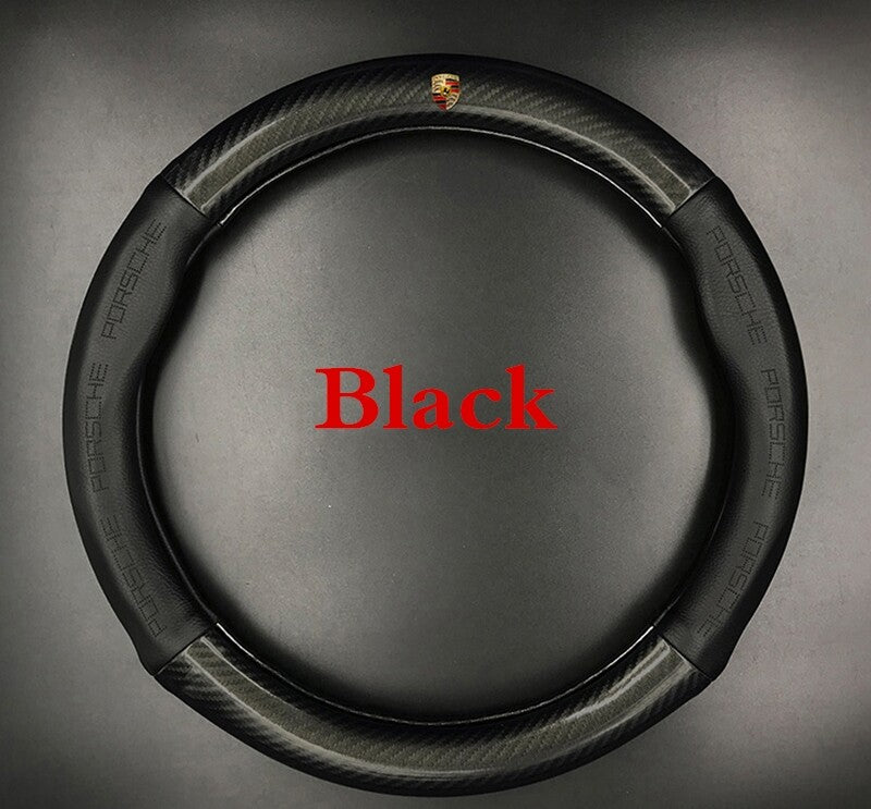 BLACK 15 Car Steering Wheel Cover Genuine Leather for Porsche