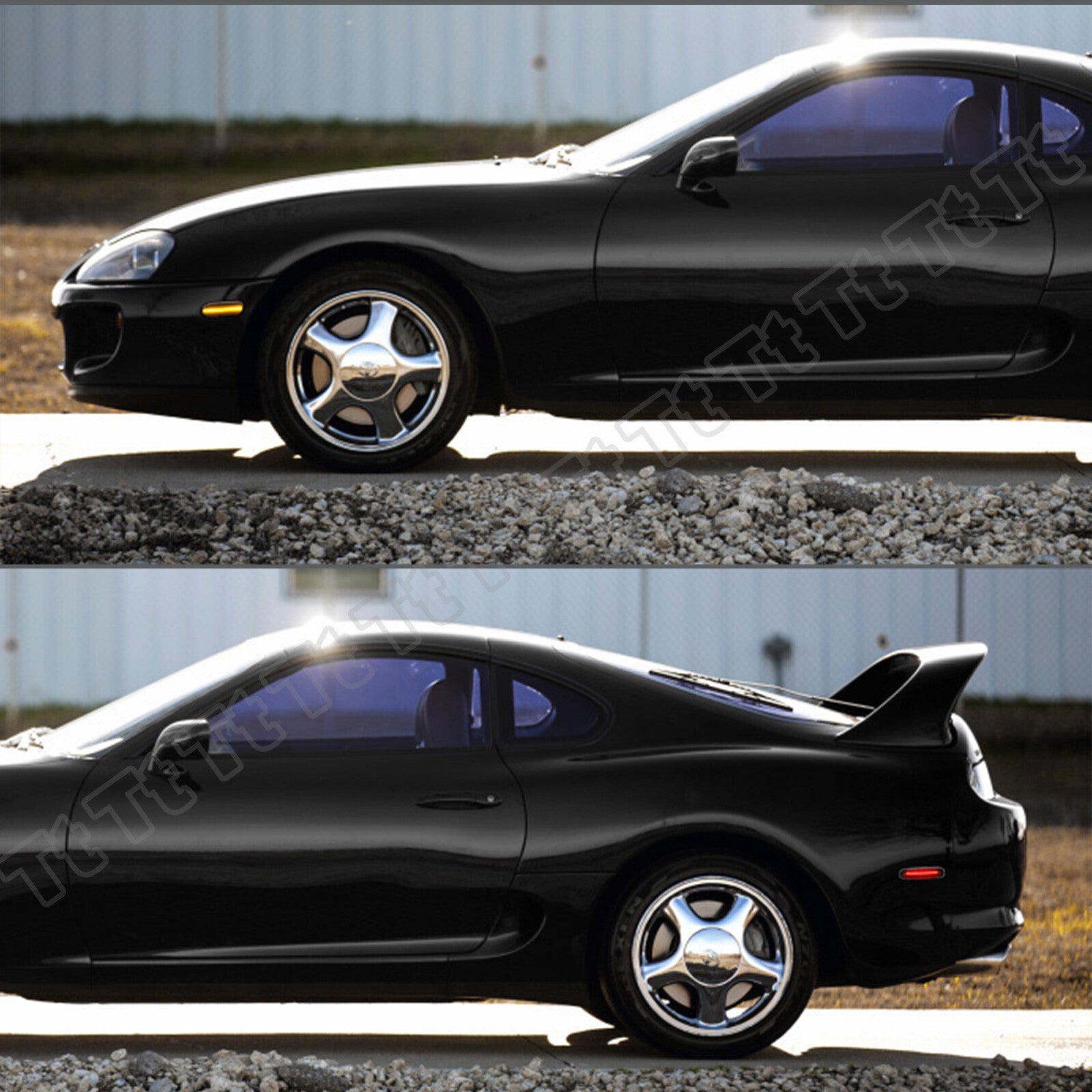 Smoked lens for front and rear bumper side marker lights on 93-98 for Toyota Supra Mk.4 LEDs.