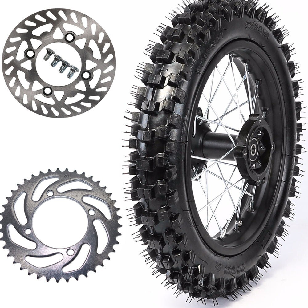 12-inch rear wheel, 80/100-12 tire, 3.00-12 rim, rotor sprocket suitable for pit bike SSR 125CC