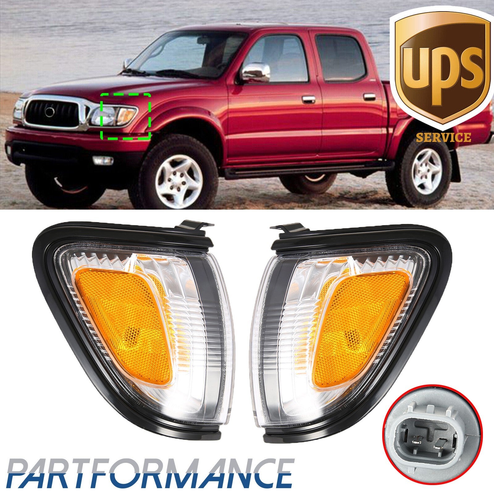 Side marker, corner parking light, turn signal pair applicable to 2001-2004 for Toyota Tacoma