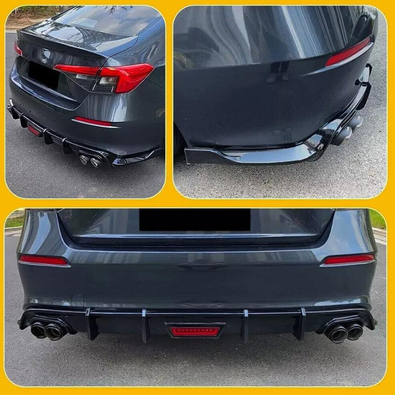 For 11th for Honda for Civic Sedan 22-23 Carbon Rear Body Lip Diffuser Splitter W/LED