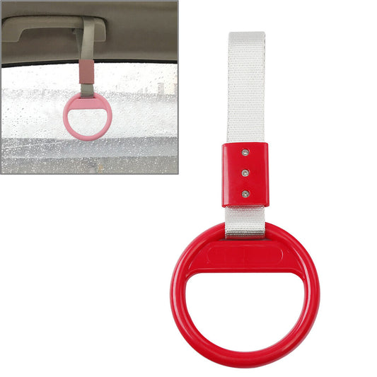 1Pcs White Belt Red Round Ring Train Bus Handle Hand Strap Drift Charm Tools Car