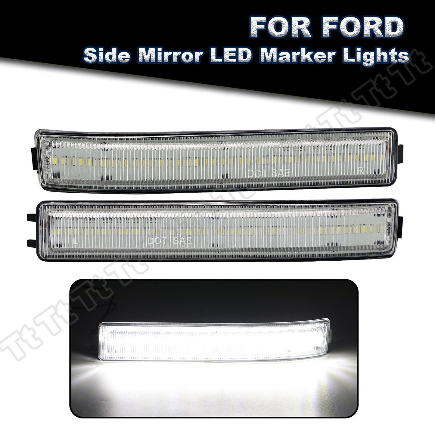 Two white LED side mirror turn signal reflectors for 2009-14 for Ford F150