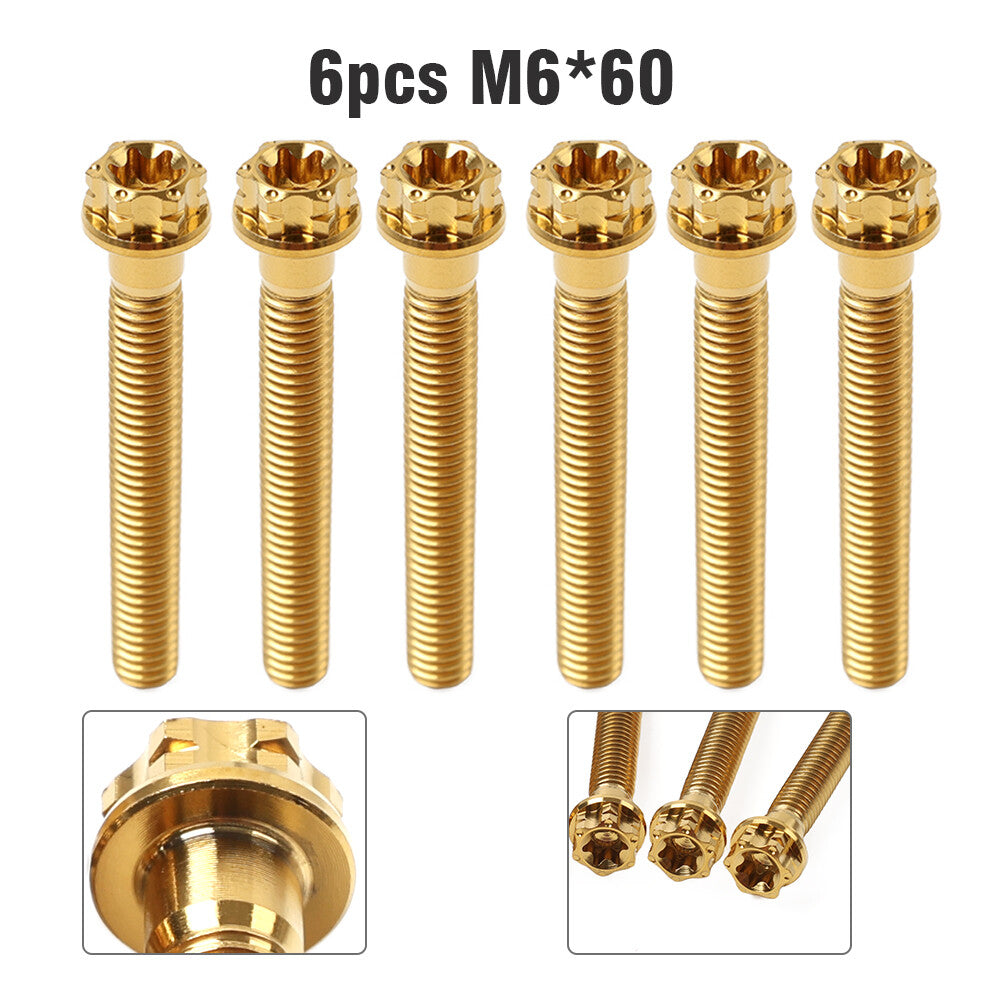 6pcs Bolts Torx Head Flange Screws M6x60mm Gold For Motorcycle Bike