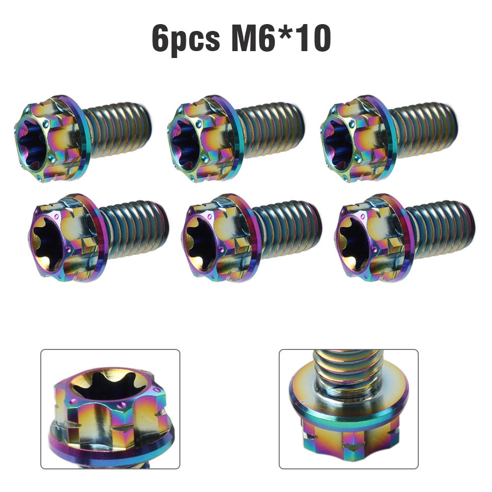 6pcs Titanium Bolts Torx Head Flange Screws M6x10mm For Motorcycle Bike Rainbow