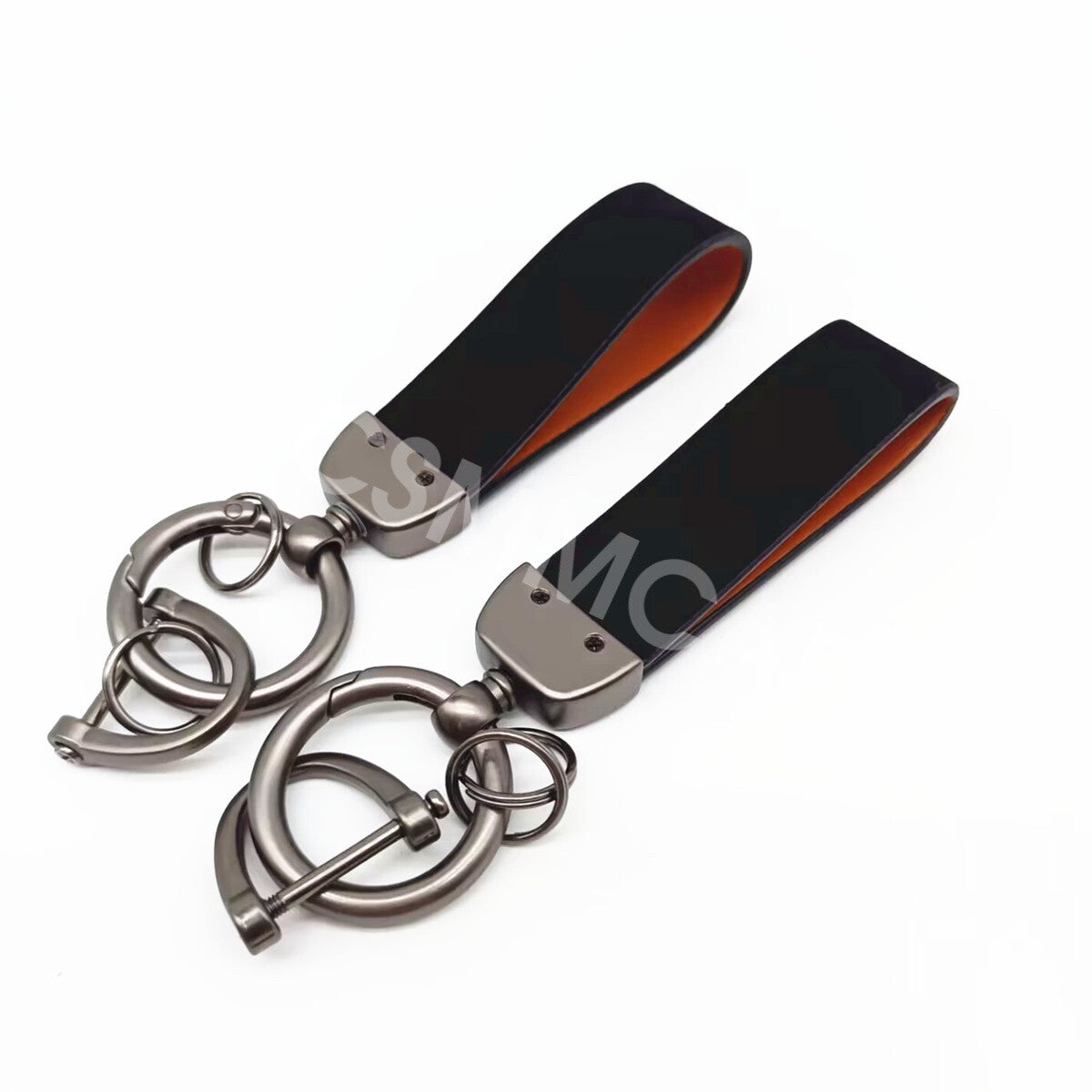 2x Black Alloy Faux Leather Strap Keyring Keychain Car Key Chain Ring Key Fob