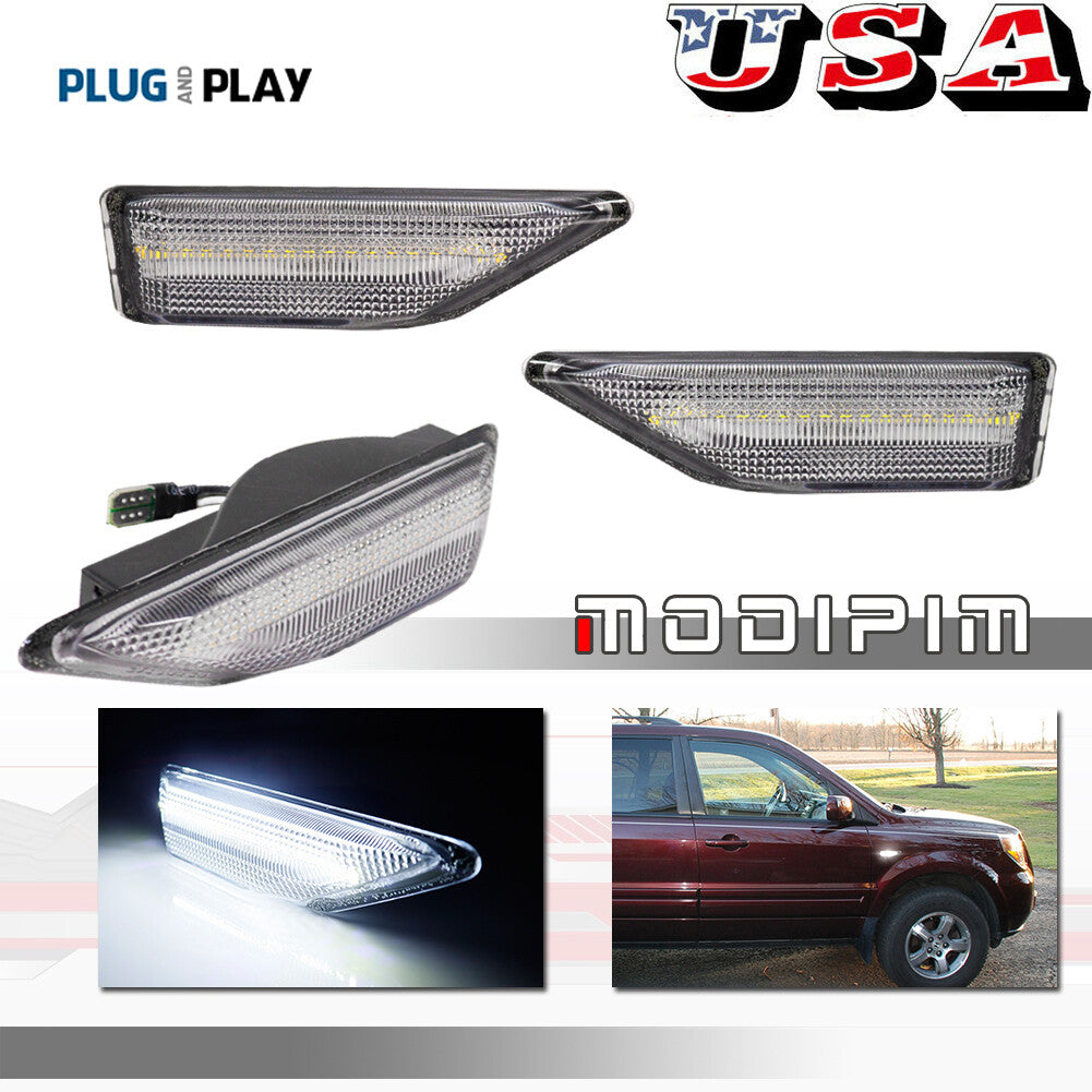 [Plug and Play] Transparent Lens White LED Front Marker Light for 06-08 for Honda Pilot