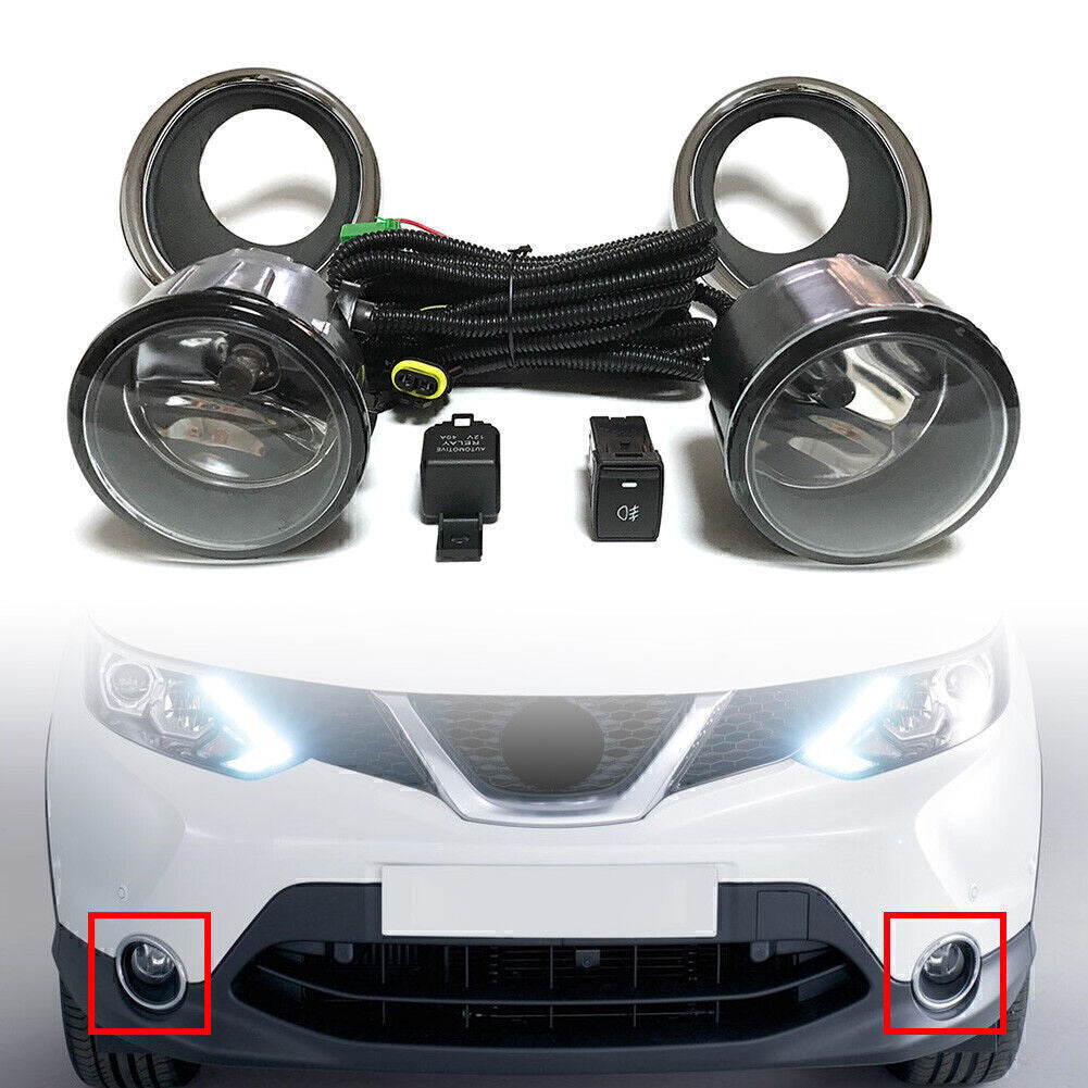 Pair Fog Light Lamp+Wiring+Switch Kit for Nissan QASHQAI J11 2014-2017 2016 2015