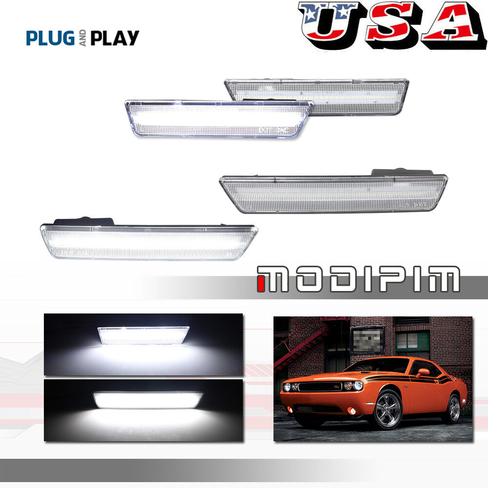 Frosted Clear Lens White LED F R Side Marker Lights for Dodge for Challenger 08-14