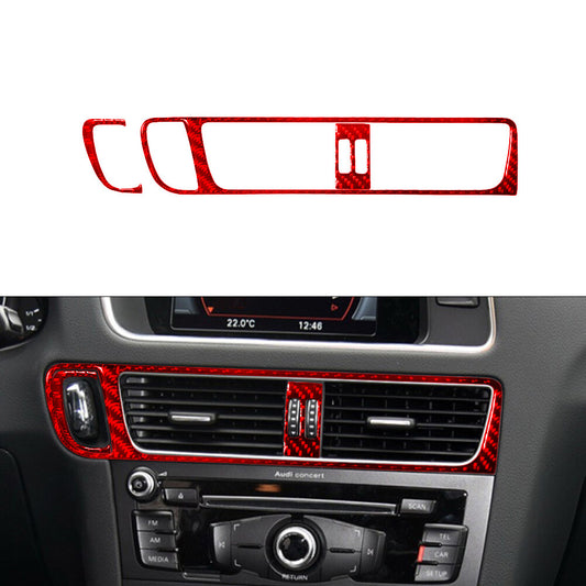 Red 3Pcs Center Air-Con Vent Trim Cover Decor Carbon Fiber for Audi Q5 2009-2017