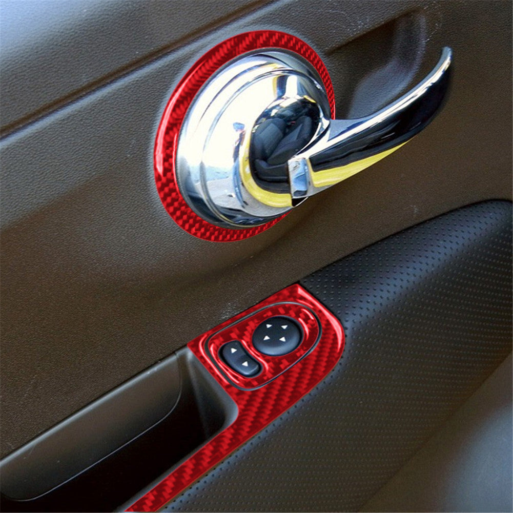 5 x red carbon chamfer interior door control trim for 2012-2015 for Fiat 500