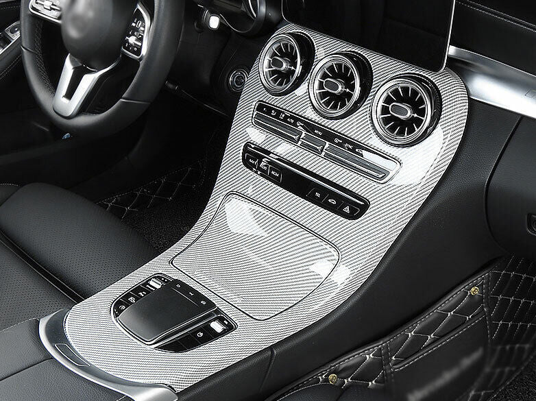 for Benz C-Class 19-21 White Carbon Fiber Central Console Gear Shift Cover Trim