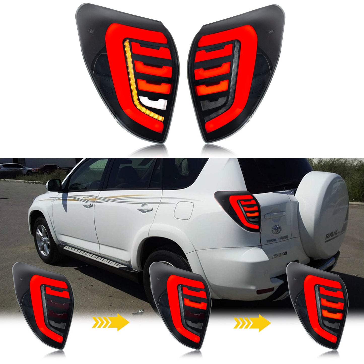 LED Tail Lights for Toyota RAV4 2006-2012 Smoked Sequential Indicator Rear Lamps