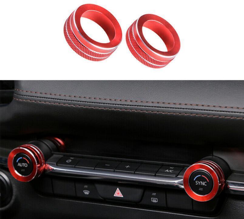 Red Aluminum Central Console AC Knob Button Ring Trim for Mazda CX-30 2020-2022