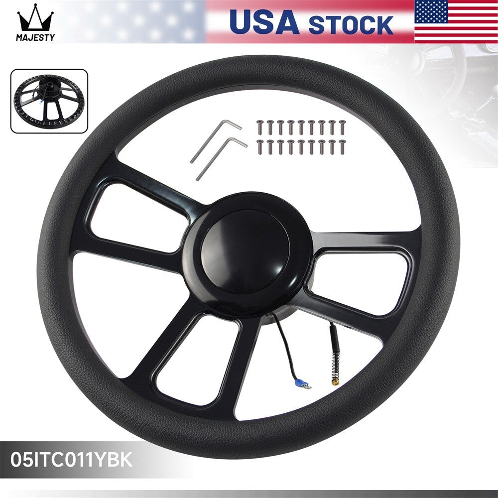 14 9-Bolt Chrome W/Half Wrap PVC Steering Wheel + Adapter for Chevy GM for Buick BK