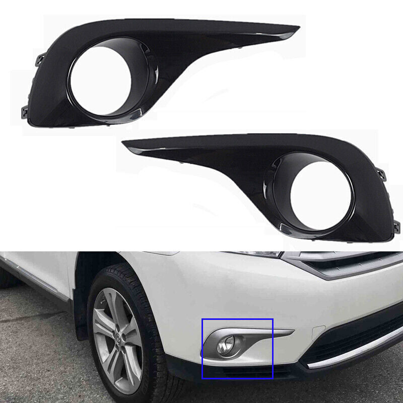2X Gloss Black Front Bumper Grille Fog Light Cover for Toyota Highlander 11-2013